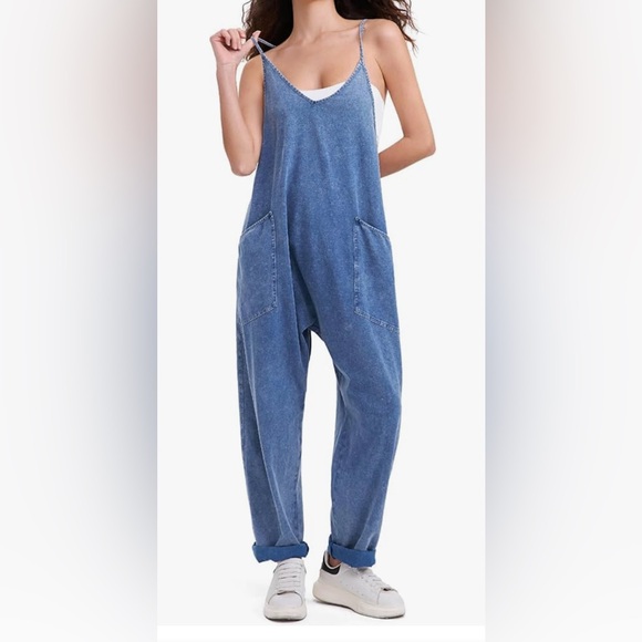 Blue Denim Jumpsuit with Pockets - Picture 1 of 3